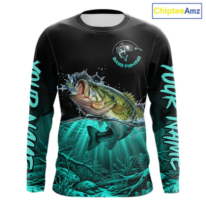 Largemouth Bass Fishing Shirt Long Sleeve For Tournament – Angler Gift For Men Dad| Turquoise NHT850