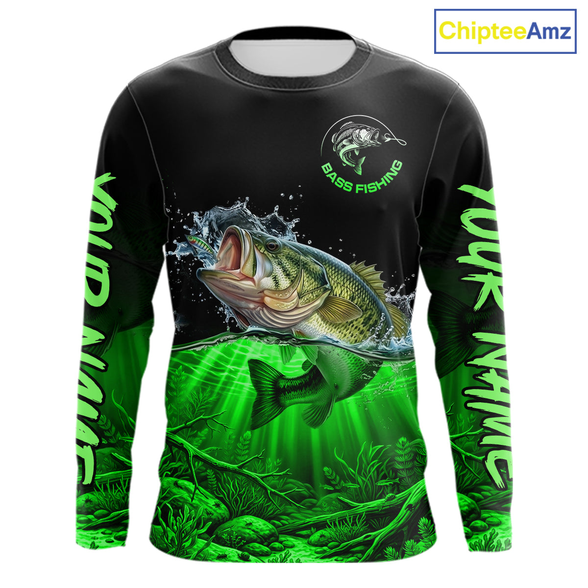 Largemouth Bass Fishing Shirt Long Sleeve For Tournament – Angler Gift For Men Dad| Green NHT851
