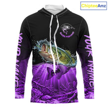 Load image into Gallery viewer, Largemouth Bass Fishing Shirt Long Sleeve Hooded For Tournament – Angler Gift For Men Dad| Purple NHT852