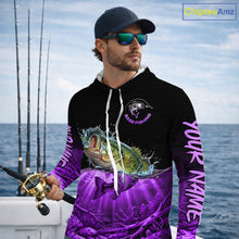 Load image into Gallery viewer, Largemouth Bass Fishing Shirt Long Sleeve Hooded For Tournament – Angler Gift For Men Dad| Purple NHT852