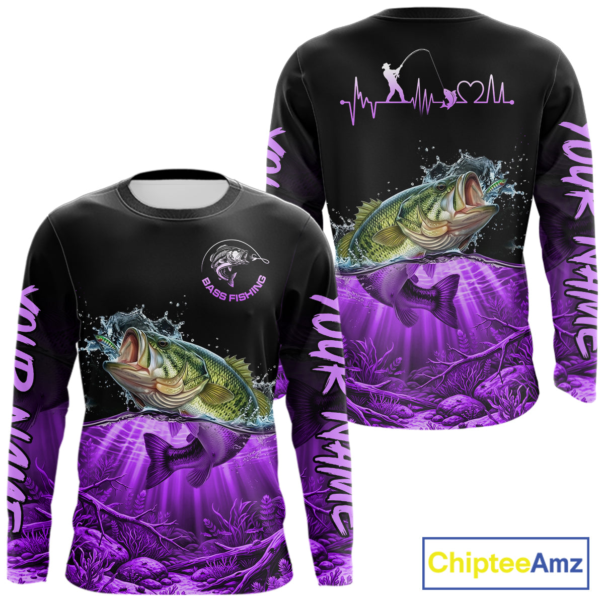 Largemouth Bass Fishing Shirt Long Sleeve For Tournament – Angler Gift For Men Dad| Purple NHT852