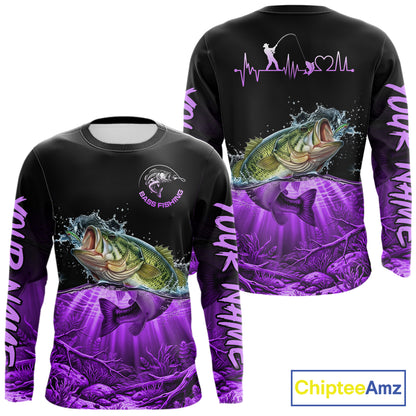 Largemouth Bass Fishing Shirt Long Sleeve For Tournament – Angler Gift For Men Dad| Purple NHT852