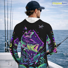 Load image into Gallery viewer, Neon Bass Fishing Shirts Long Sleeve Hooded  – Largemouth Bass Galaxy Glow Graphic Gift For Men Dad  NHT853