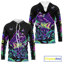 Load image into Gallery viewer, Neon Bass Fishing Shirts Long Sleeve Hooded  – Largemouth Bass Galaxy Glow Graphic Gift For Men Dad  NHT853
