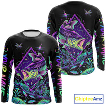 Load image into Gallery viewer, Neon Bass Fishing Shirts Long Sleeve  – Largemouth Bass Galaxy Glow Graphic Gift For Men Dad  NHT853