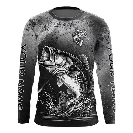Gray Camo Bass Fishing Custom Long Sleeve Tournament Fishing Shirts, Fishing Shirt For Men NHT442