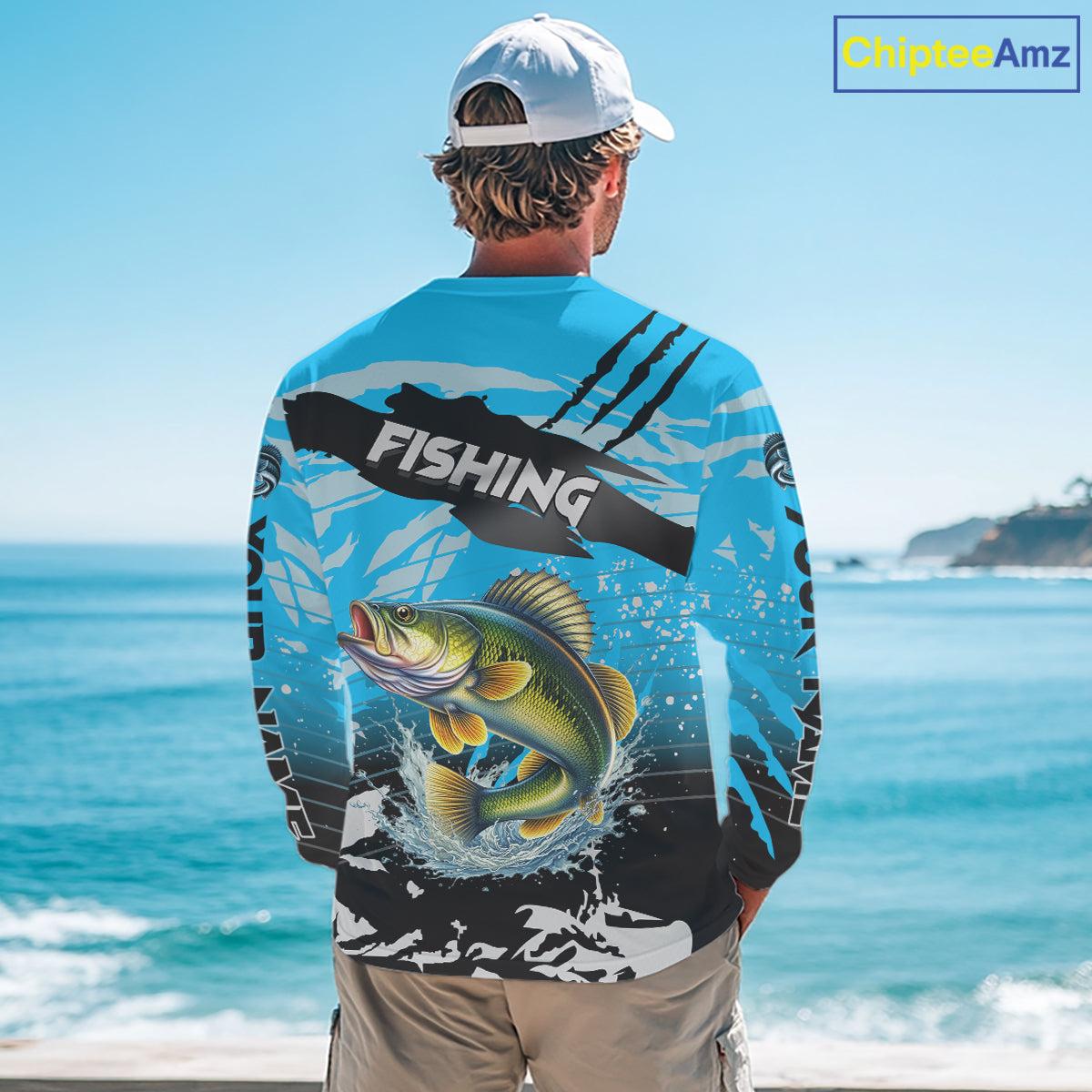 Walleye Fishing Blue Camo Jerseys Custom Performance Long Sleeve Tournament Fishing Shirts NHT509