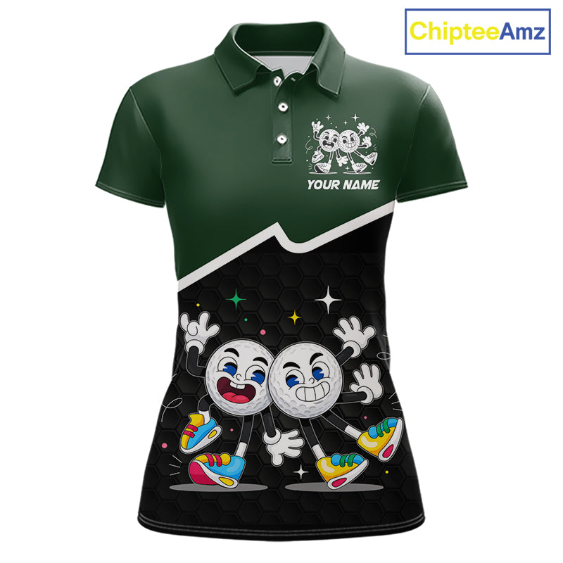 Custom Green And Black Womens Golf Polo Shirt, Custom Golf Balls Team Jerseys NHT865