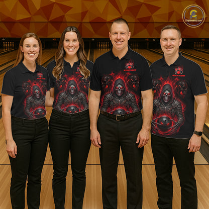 Personalized Women Bowling Jersey Custom Name Team Name Grim Reaper Skull Bowling Polo Shirt Gift NHT1316