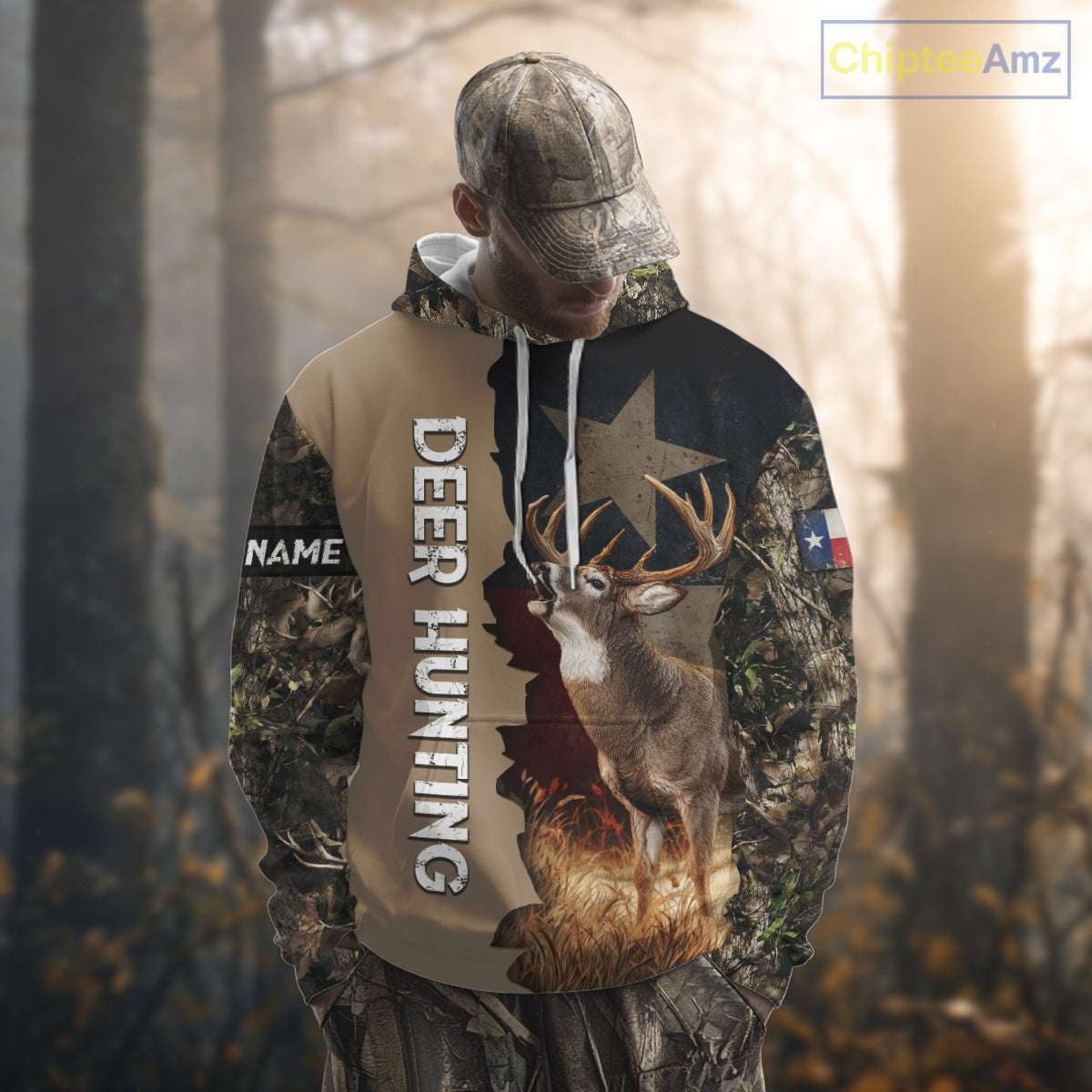 Season Deer Hunting Shirt Texas Flag 3D Custom Name Whitetail Deer Clothes For Hunters NHT93