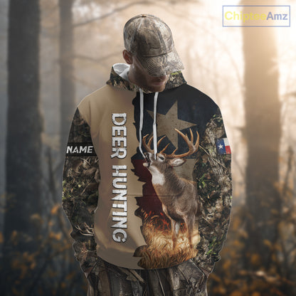 Season Deer Hunting Shirt Texas Flag 3D Custom Name Whitetail Deer Clothes For Hunters NHT93