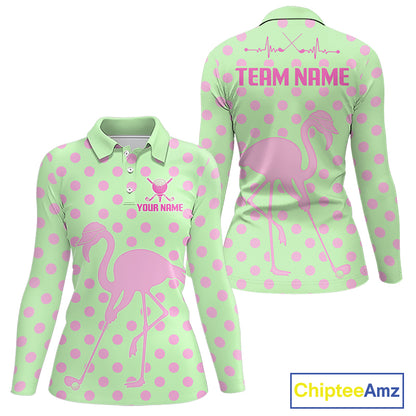 Women's Flamingo Golf Polo Shirt – Personalized Pink Flamingo Golf Jersey With Custom Name