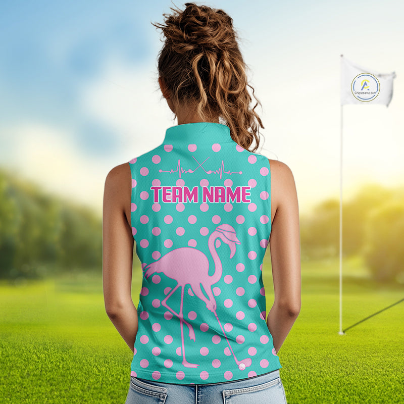 Women's Sleeveless Flamingo Golf Polo Shirt – Personalized Pink Flamingo Golf Jersey With Custom Name