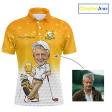 Load image into Gallery viewer, Personalized Beer Style Funny Mens Golf Polo Shirt Gift For Father Day – Custom Face Portrait Cartoon Design NHT666