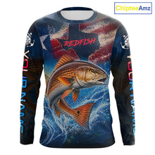Load image into Gallery viewer, Texas Flag Redfish Long Sleeve Fishing Jersey, Red Drum Saltwater Performance UV Shirt For Men 