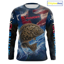 Load image into Gallery viewer, Texas Flag Flounder Long Sleeve Fishing Jersey, Flounder Saltwater Performance UV Shirt For Men 