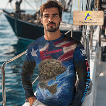 Load image into Gallery viewer, Texas Flag Flounder Long Sleeve Fishing Jersey, Flounder Saltwater Performance UV Shirt For Men 