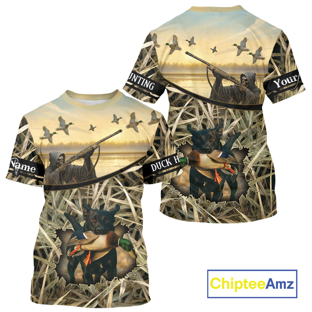 Duck Hunting 3D Waterfowl Camo Grim Reaper Black Labrador Retriever Shirt Hunting Gift NHT202
