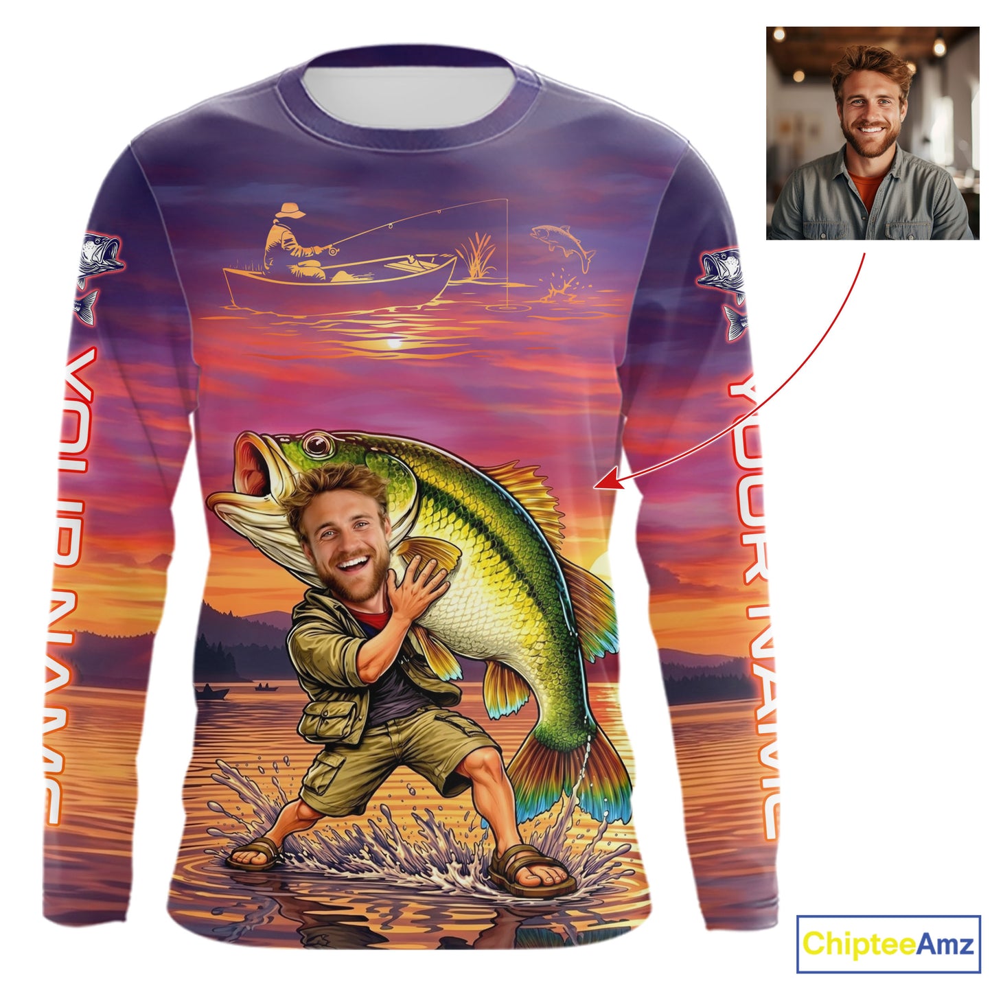Custom Fathers Day Bass Fishing Shirts Long Sleeve With Face, Personalized Funny Dad Fishing Button Shirt NHT679