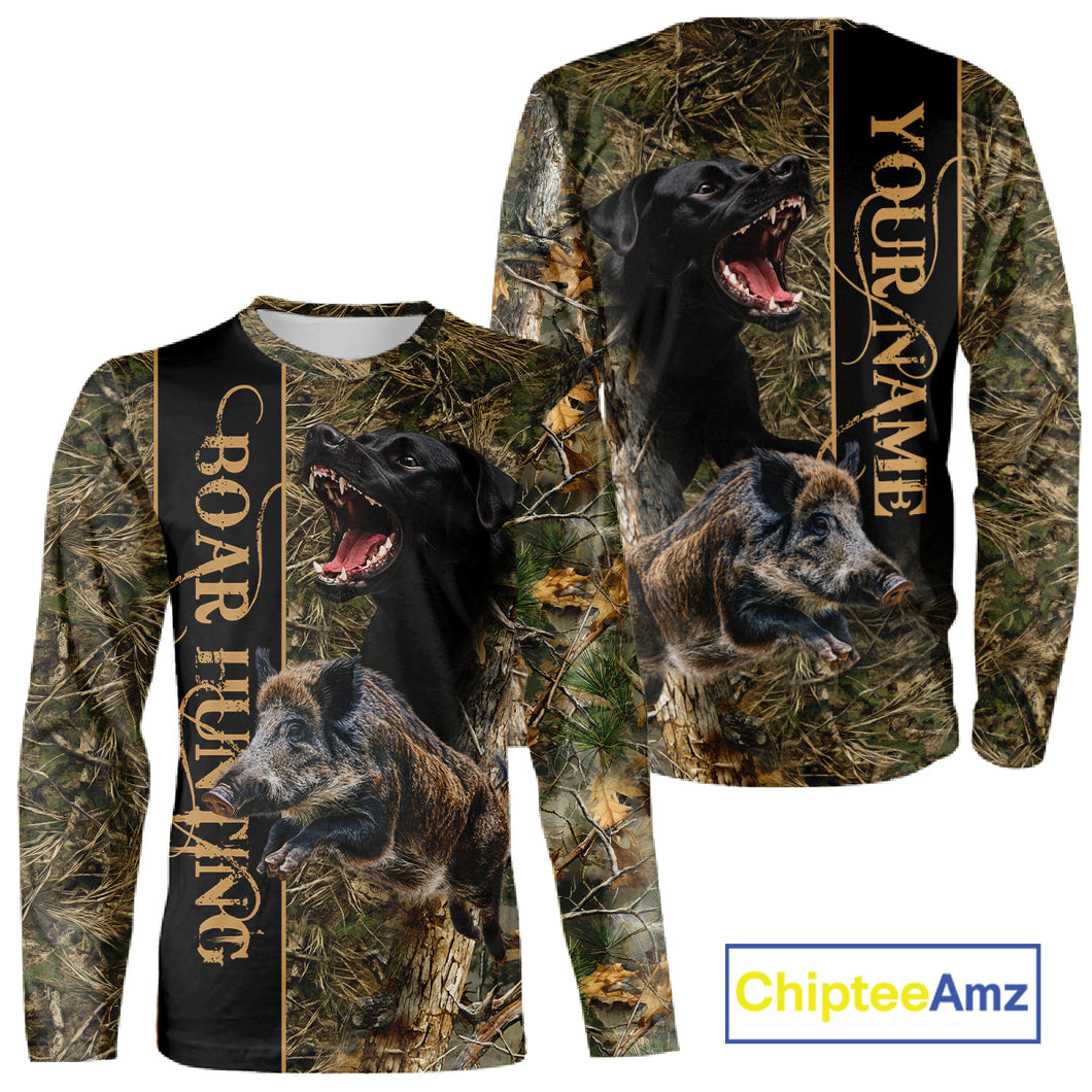 Wild Boar Hunting Shirt Forest Camo With Dog Custom Name Hunting Clothes Gifts for Hunter NHT111