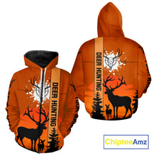 Load image into Gallery viewer, Custom Deer Hunting Shirt Orange 3D All Over Print with Deer Skull &amp; Forest Silhouette NHT33