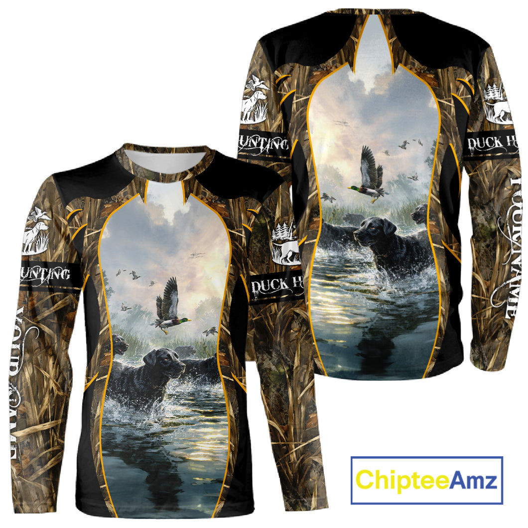 Duck Hunting Grass Camo with Black Labrador Retriever 3D Shirts, Hunting Gifts NBT140