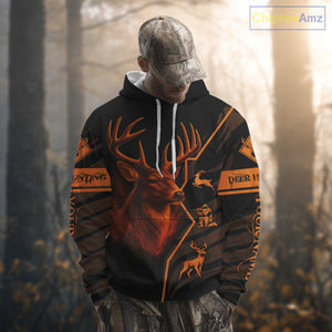 Black Orange Deer Hunting Shirt Personalized Custom Name 3D Full Print For Deer Hunters NHT57