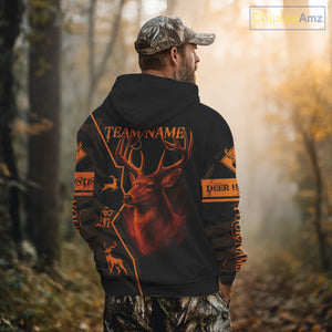 Black Orange Deer Hunting Shirt Personalized Custom Name 3D Full Print For Deer Hunters NHT57