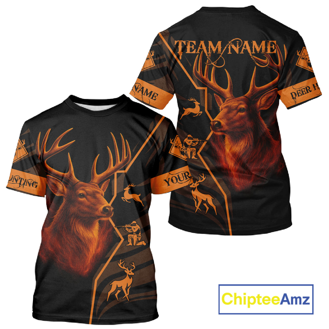 Black Orange Deer Hunting Shirt Personalized Custom Name 3D Full Print For Deer Hunters NHT57