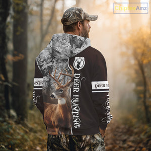 Deer Hunting Shirt Personalized 3D All Over Print Brown With Gray Camo Hunting Clothes NHT60