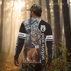 Deer Hunting Shirt Personalized 3D All Over Print Brown With Gray Camo Hunting Clothes NHT60