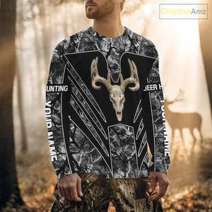 Beautiful Gray Black Camo Deer Hunting Shirt With Skull Print And US Flag Hunting Gifts NHT68