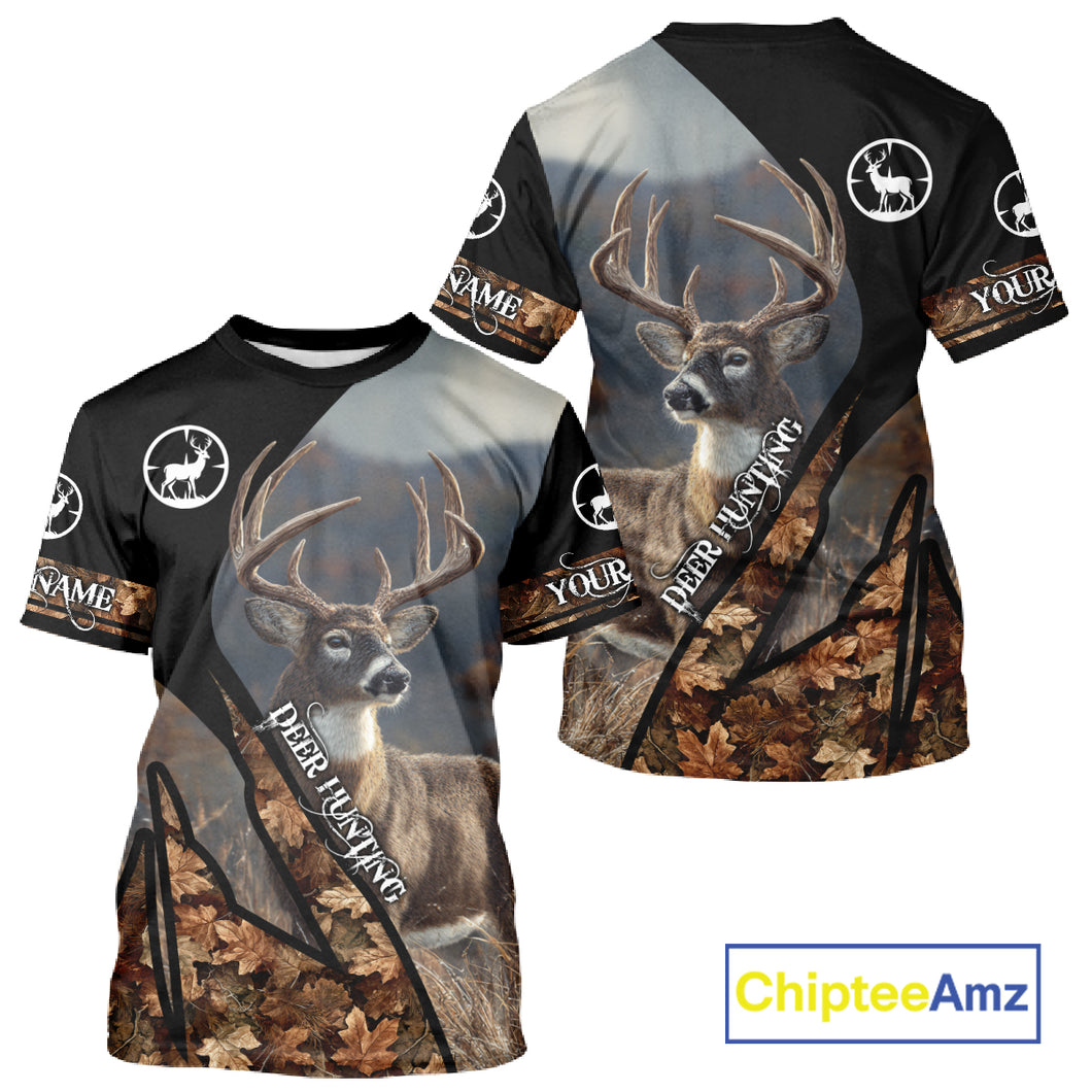 Whitetail Deer Hunting Shirt With Autumn Leaves Camo Pattern For Fall Season Hunters NHT75