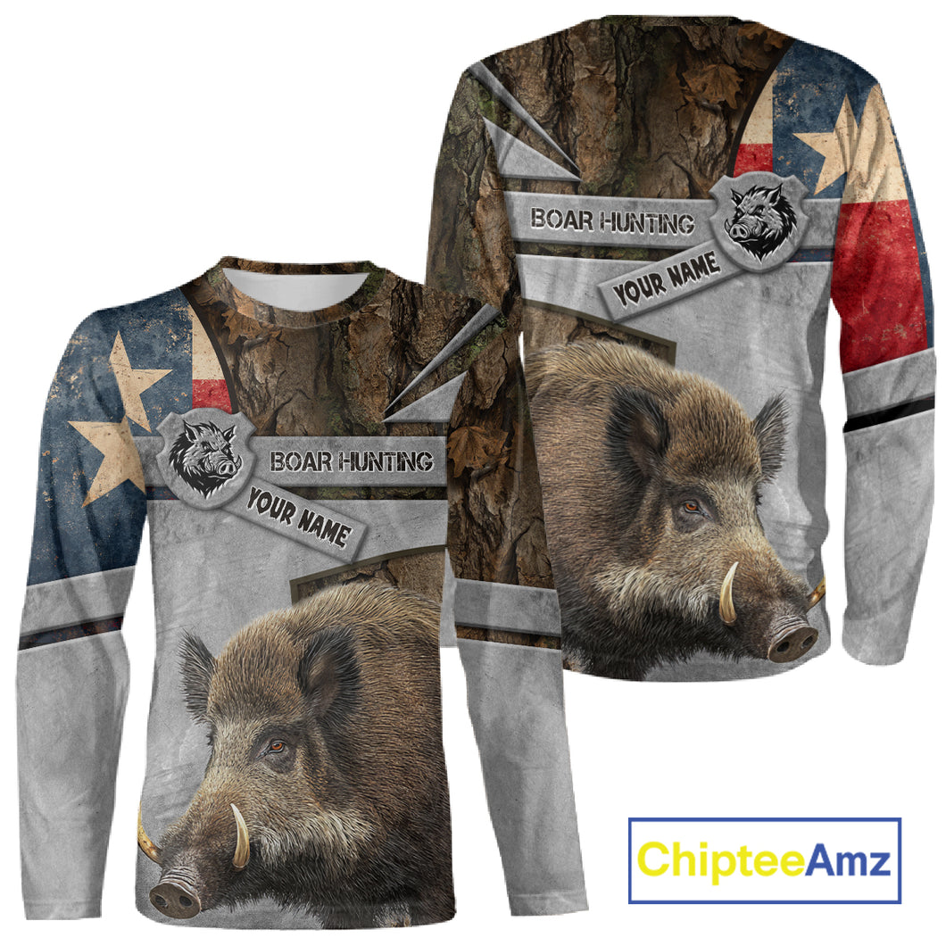 Best Wild Boar Hunting Camouflage TX Flag Custom Name Shirts for Hunter Gift For Hunter NHT107