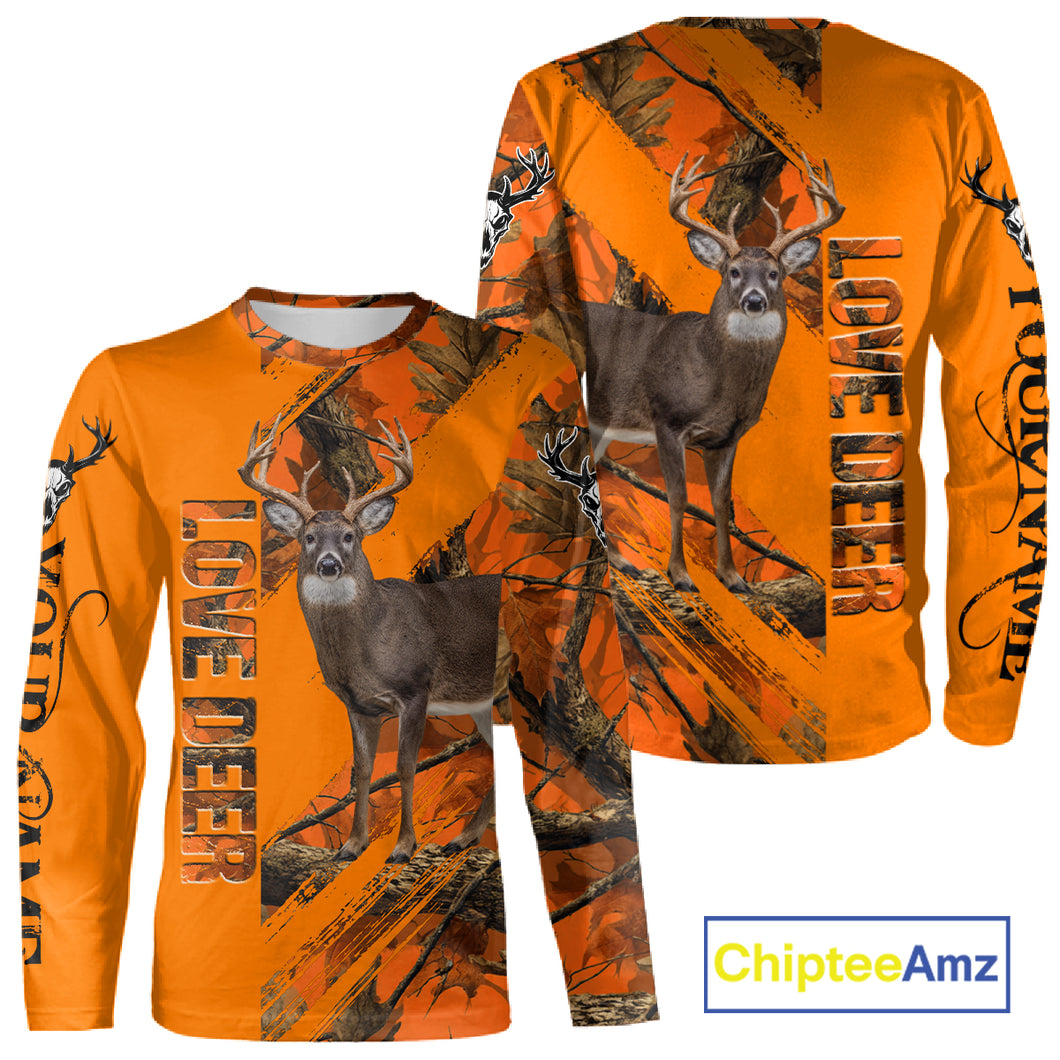 Deer Hunting 3D Orange Camo Shirt Custom Name  Perfect Gift for Hunters NHT13