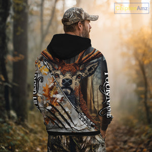 Whitetails Deer Hunting Shirt Custom Name Beautiful Camo Autumn Leaves For Deer Hunters NHT37