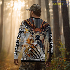 Whitetails Deer Hunting Shirt Custom Name Beautiful Camo Autumn Leaves For Deer Hunters NHT37