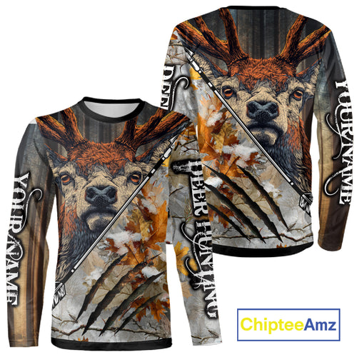 Whitetails Deer Hunting Shirt Custom Name Beautiful Camo Autumn Leaves For Deer Hunters NHT37