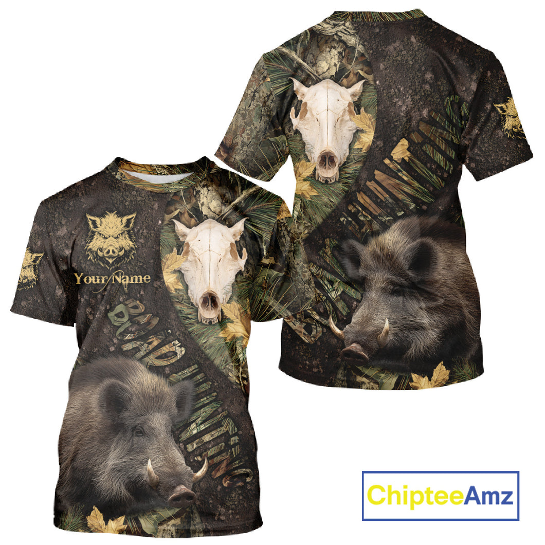 Best Wild Boar Hunting Forest Camouflage Custom Name Shirts for Hunter, Hunting Gifts NHT105