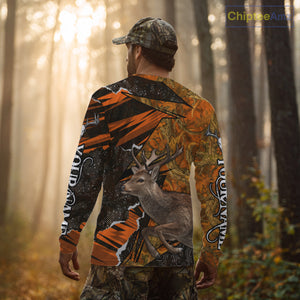 Best Deer Hunting Shirt Personalized 3D All Over Print Black With Orange Camo Hunting Clothes NHT61