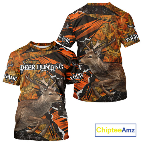 Best Deer Hunting Shirt Personalized 3D All Over Print Black With Orange Camo Hunting Clothes NHT61
