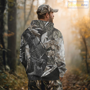 Custom 3D Deer Hunting Shirt With Black Deer Grim Reaper Winter Camo For Deer Hunting Season NHT74