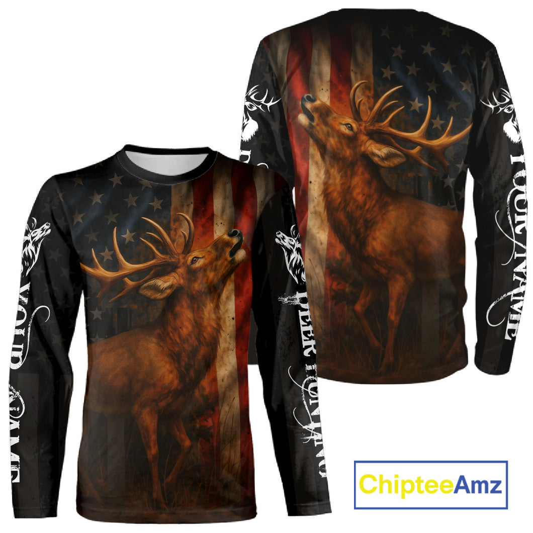 Best Season Deer Hunting Shirt Black with US Flag 3D Custom Name Clothes For Hunters NHT92
