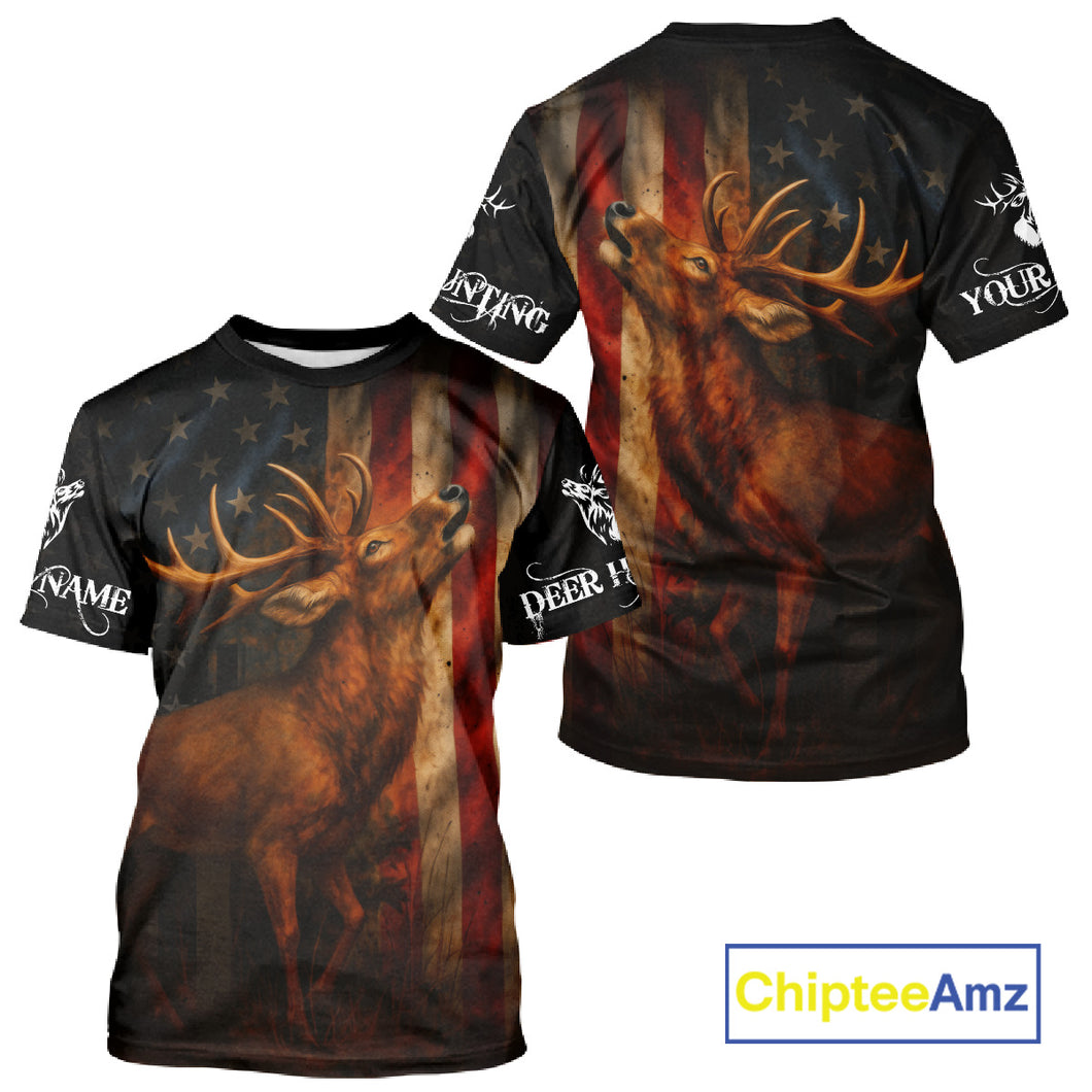 Best Season Deer Hunting Shirt Black with US Flag 3D Custom Name Clothes For Hunters NHT92