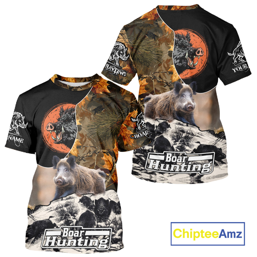 Camo Forest Hunting Animals Wild Boar 3D All Over Printed Shirt Custom Name & Hunting Gift NHT109