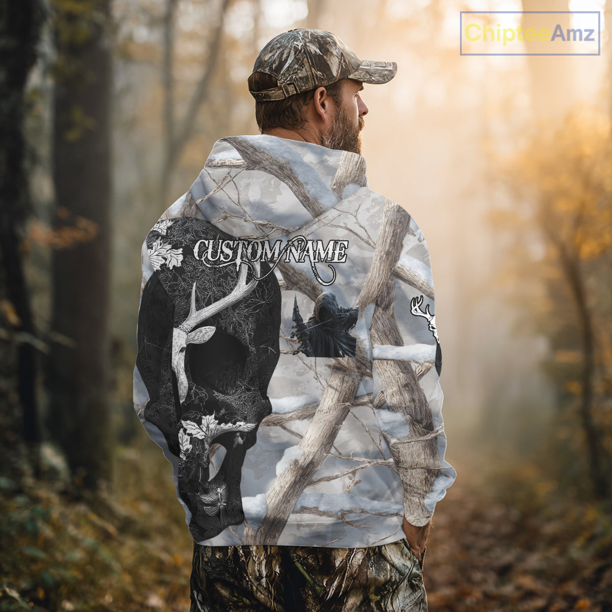 Snow Deer Hunting Shirt Deer Skull Camo Full Printing Custom Name For Deer Hunters, Best Hunting Gifts NHT21