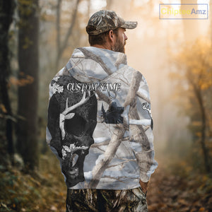 Snow Deer Hunting Shirt Deer Skull Camo Full Printing Custom Name For Deer Hunters, Best Hunting Gifts NHT21