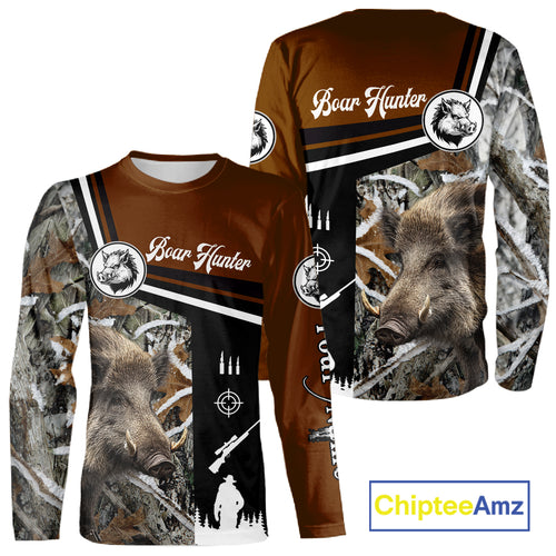 Boar Hunting Brown Camo Snow Winter 3D Shirt For Hunting Season Hunting Clothes For Hunters NHT120