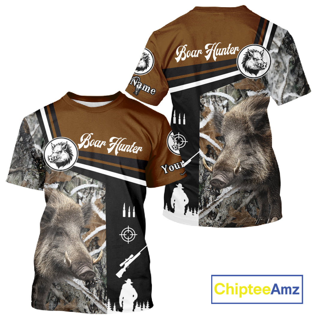 Boar Hunting Brown Camo Snow Winter 3D Shirt For Hunting Season Hunting Clothes For Hunters NHT120