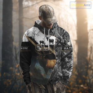 Custom 3D Elk Hunting Shirt With Black Camo Pattern And Full All-Over Elk Print For Hunters  NHT78